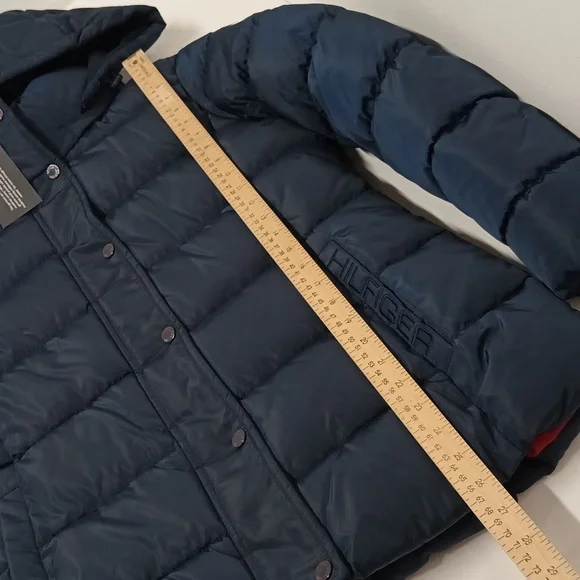 Tommy Hilfiger navyblue winter puffer Jacket small hooded full zipper unisex New - Picture 10 of 12